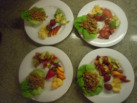 Asian Lettuce Wraps, Tomato-Avocado Salsa, Fresh Fruit