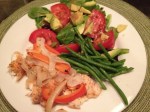 Tilapia with Onions and Red Pepper, Green Beans, and Side Salad