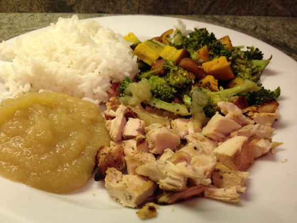 Grilled Chicken, White Rice, Broccoli, Applesauce